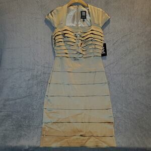 JAX Dress Size 4 NWT Gold Bandage Style Cap Sleeve Cocktail Party Sheath